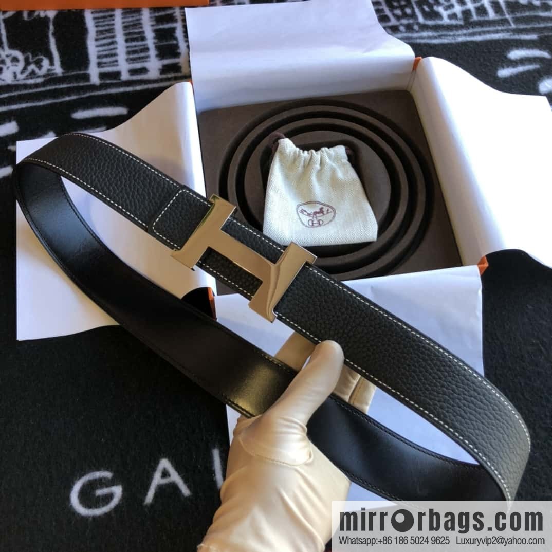 Hermes H four-corner solder joint bright palladium buckle, imported cowhide belt 38mm