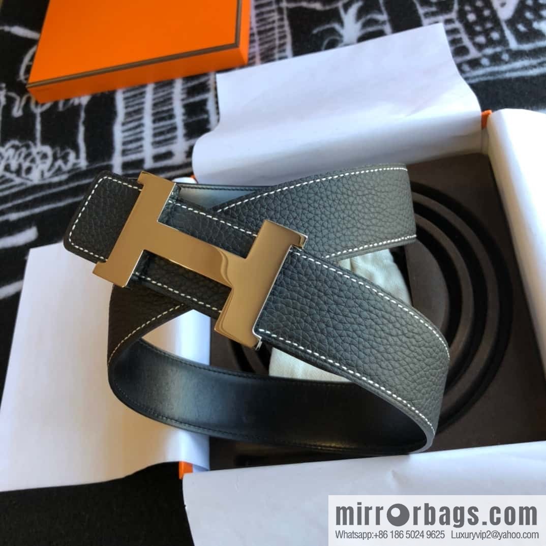 Hermes H four-corner solder joint bright palladium buckle, imported cowhide belt 38mm