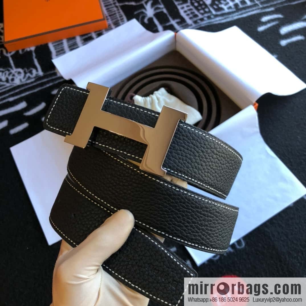 Hermes H four-corner solder joint bright palladium buckle, imported cowhide belt 38mm
