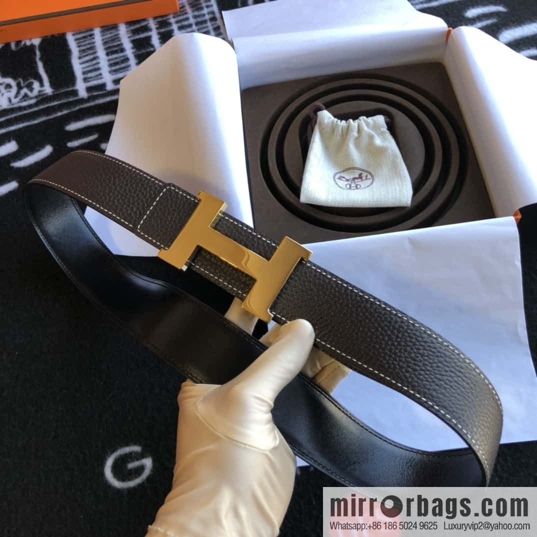 Hermes H four-corner solder joint bright palladium buckle, imported cowhide belt 38mm