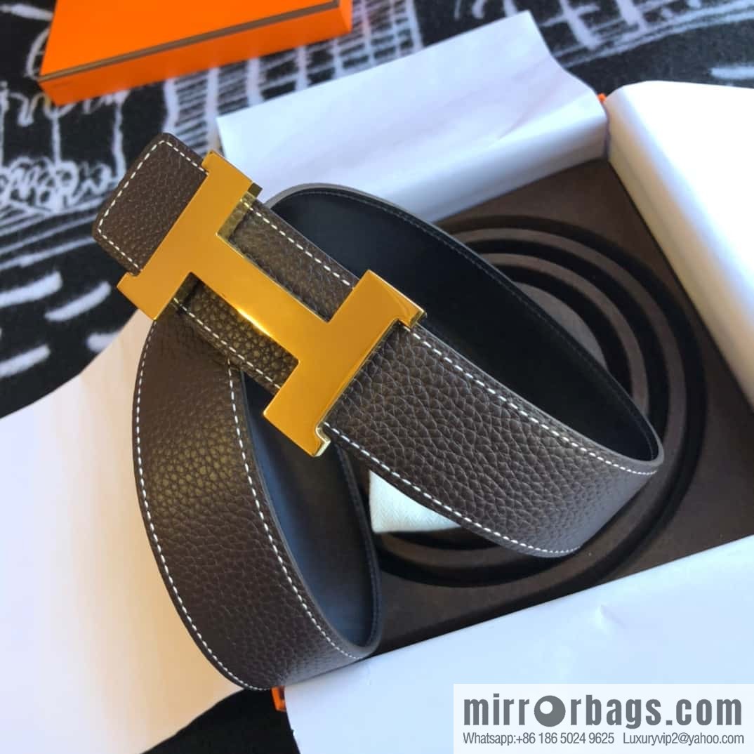 Hermes H four-corner solder joint bright palladium buckle, imported cowhide belt 38mm