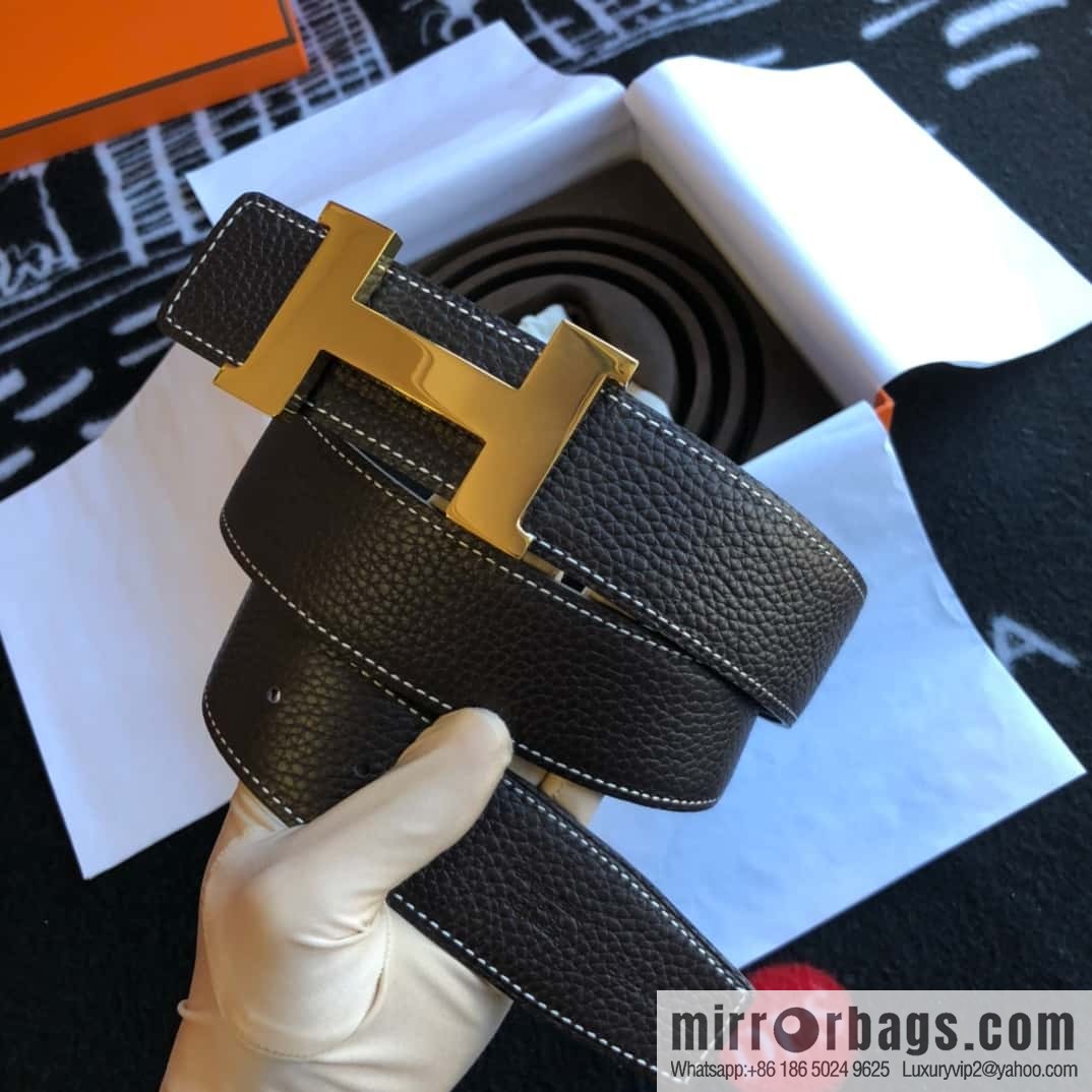 Hermes H four-corner solder joint bright palladium buckle, imported cowhide belt 38mm