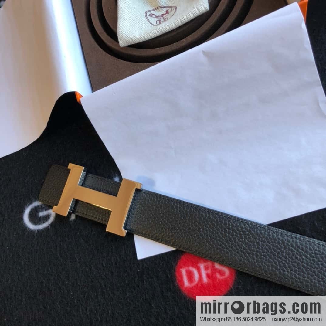 Hermes H four-corner solder joint bright palladium buckle, imported cowhide belt 38mm