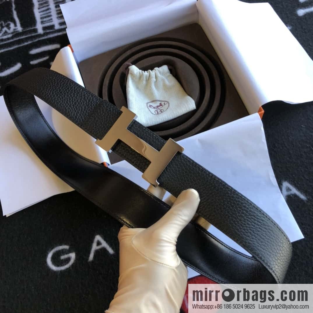 Hermes H four-corner solder joint bright palladium buckle, imported cowhide belt 38mm