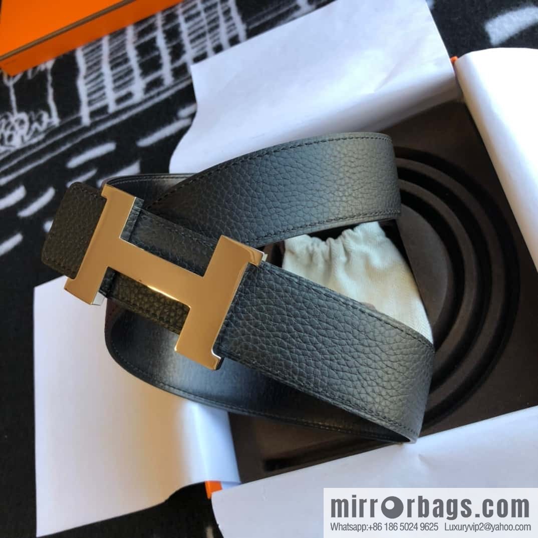 Hermes H four-corner solder joint bright palladium buckle, imported cowhide belt 38mm