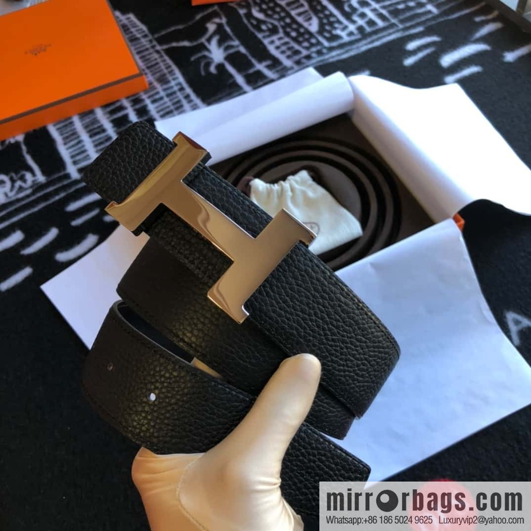Hermes H four-corner solder joint bright palladium buckle, imported cowhide belt 38mm