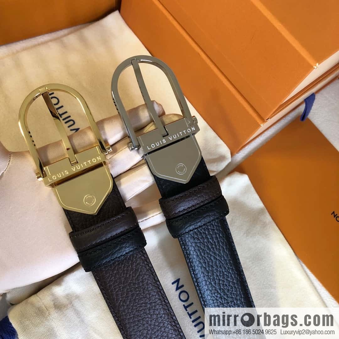 LV stainless steel pin buckle with the first layer of cowhide double-sided lychee adjustable external belt 35MM