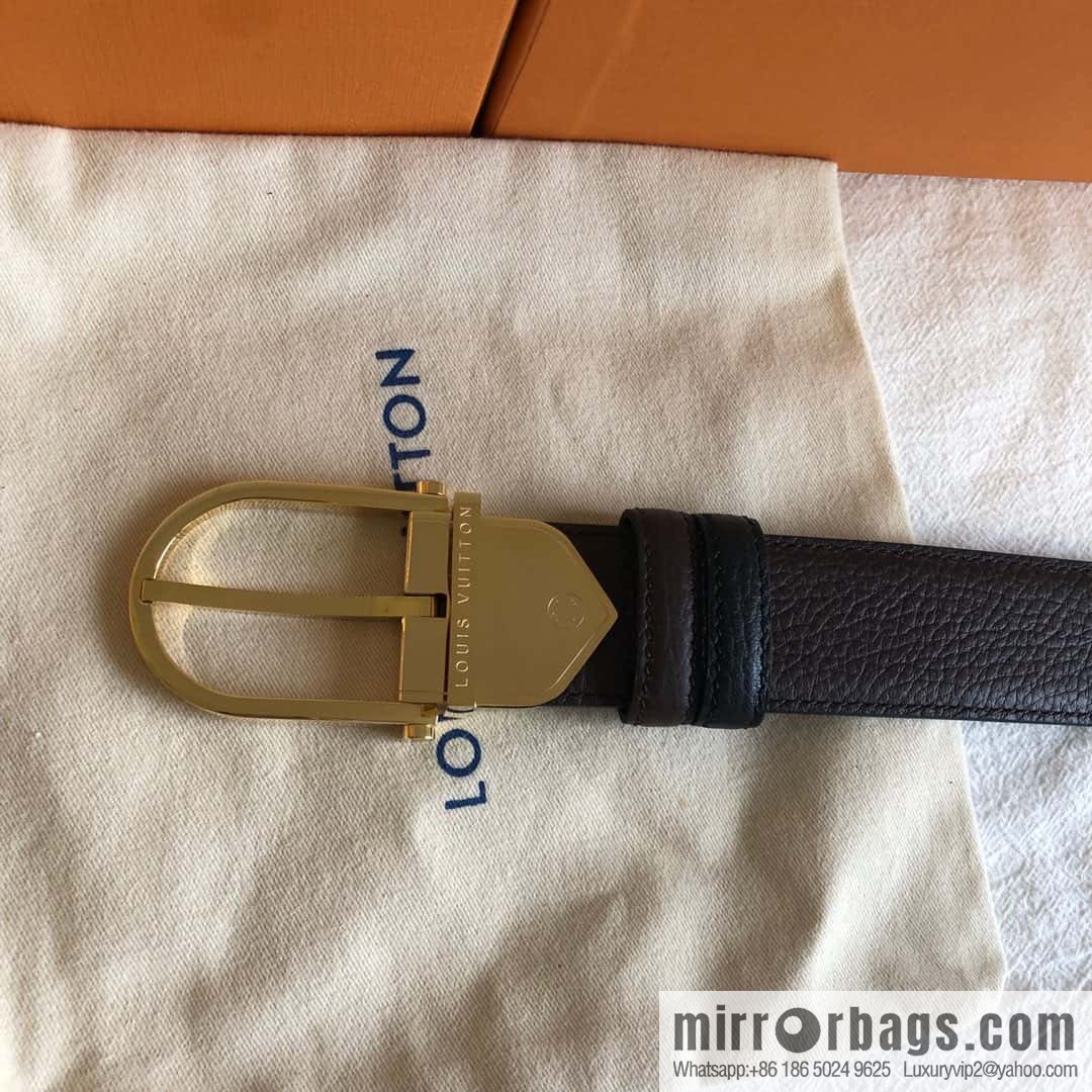LV stainless steel pin buckle with the first layer of cowhide double-sided lychee adjustable external belt 35MM