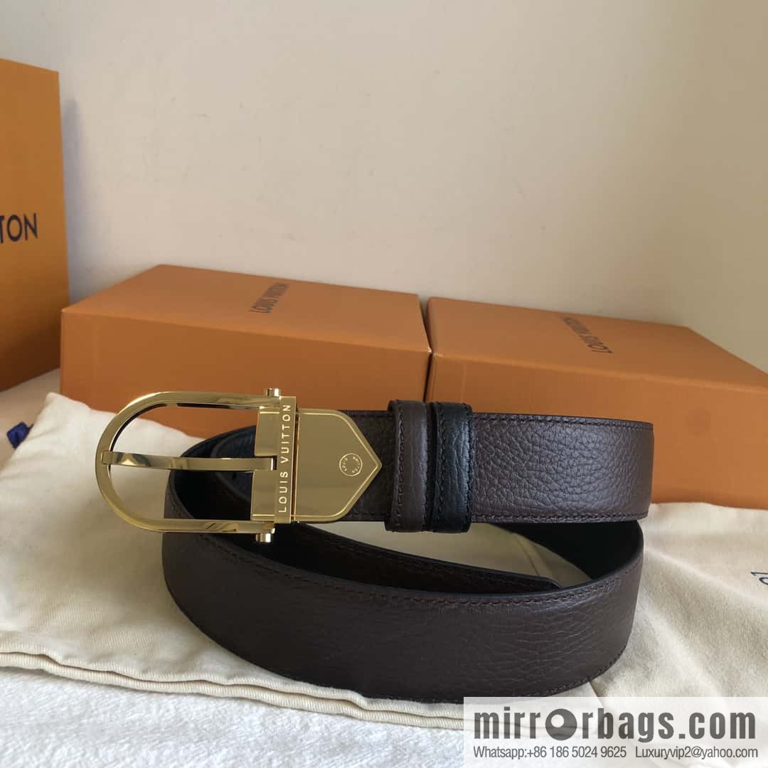 LV stainless steel pin buckle with the first layer of cowhide double-sided lychee adjustable external belt 35MM