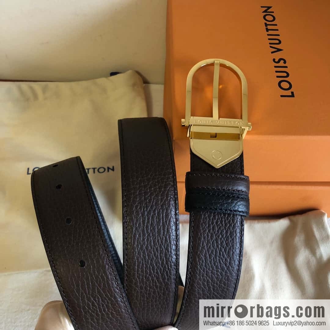 LV stainless steel pin buckle with the first layer of cowhide double-sided lychee adjustable external belt 35MM