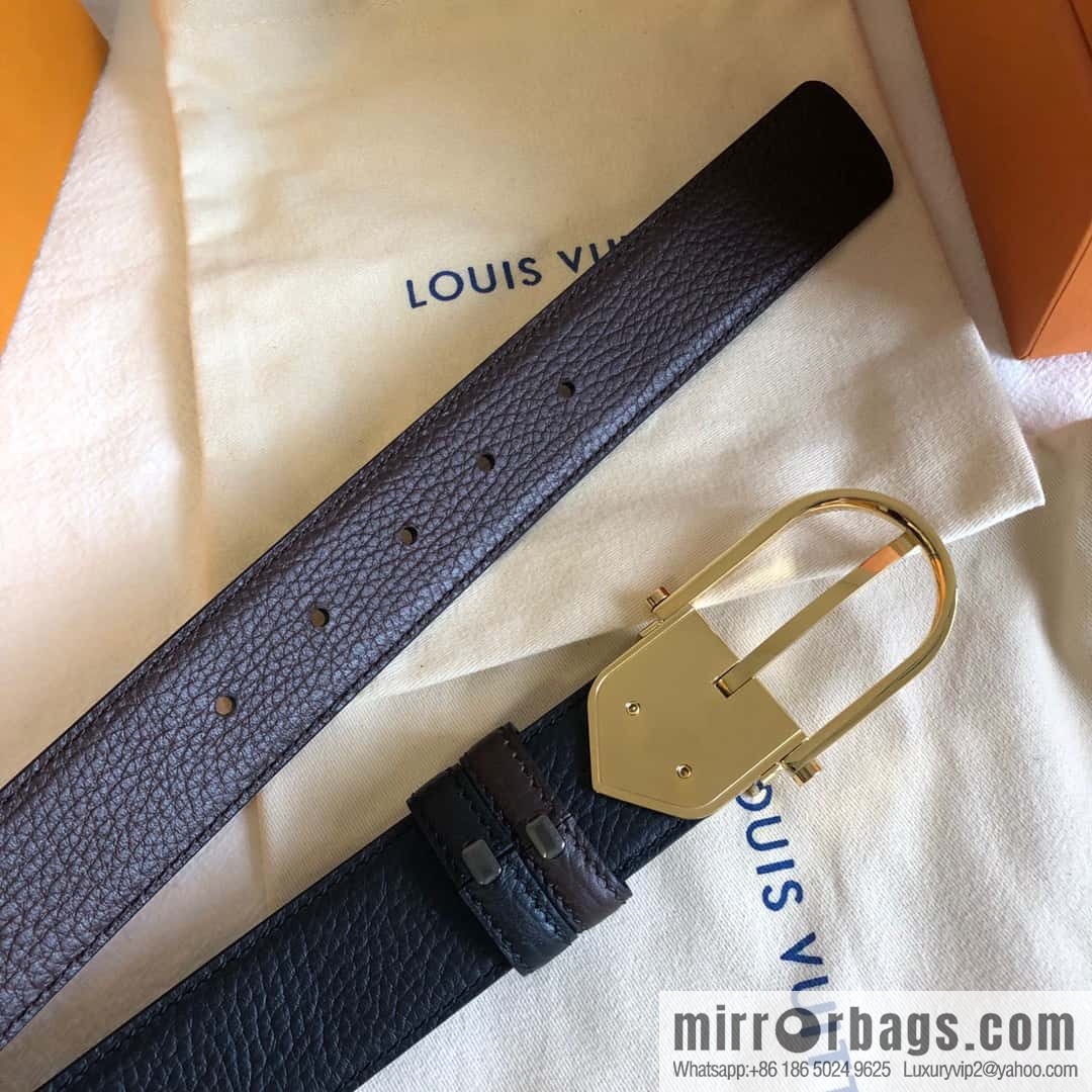 LV stainless steel pin buckle with the first layer of cowhide double-sided lychee adjustable external belt 35MM