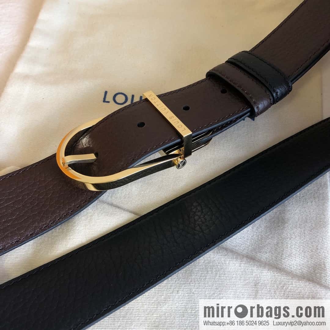 LV stainless steel pin buckle with the first layer of cowhide double-sided lychee adjustable external belt 35MM
