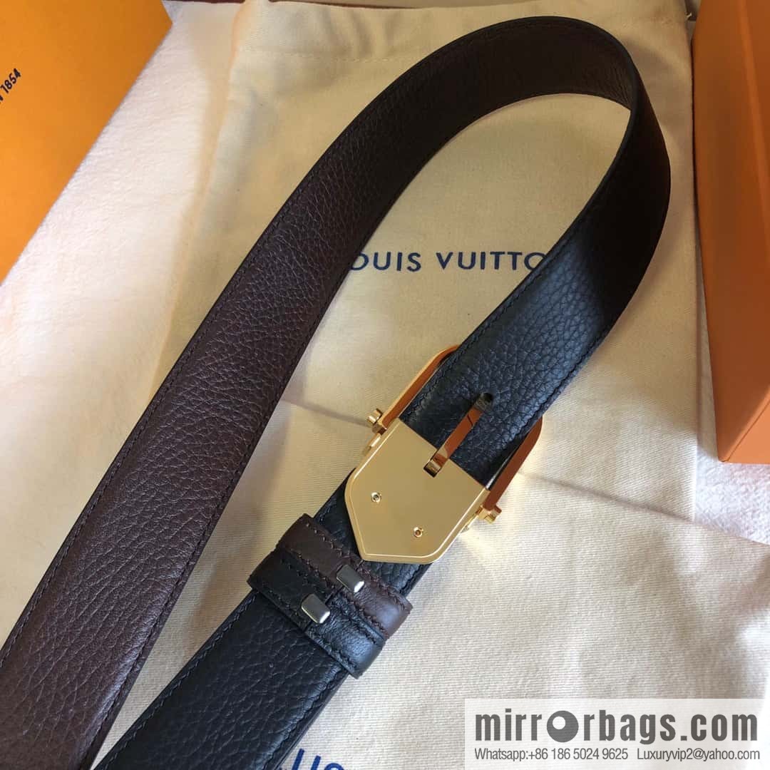 LV stainless steel pin buckle with the first layer of cowhide double-sided lychee adjustable external belt 35MM