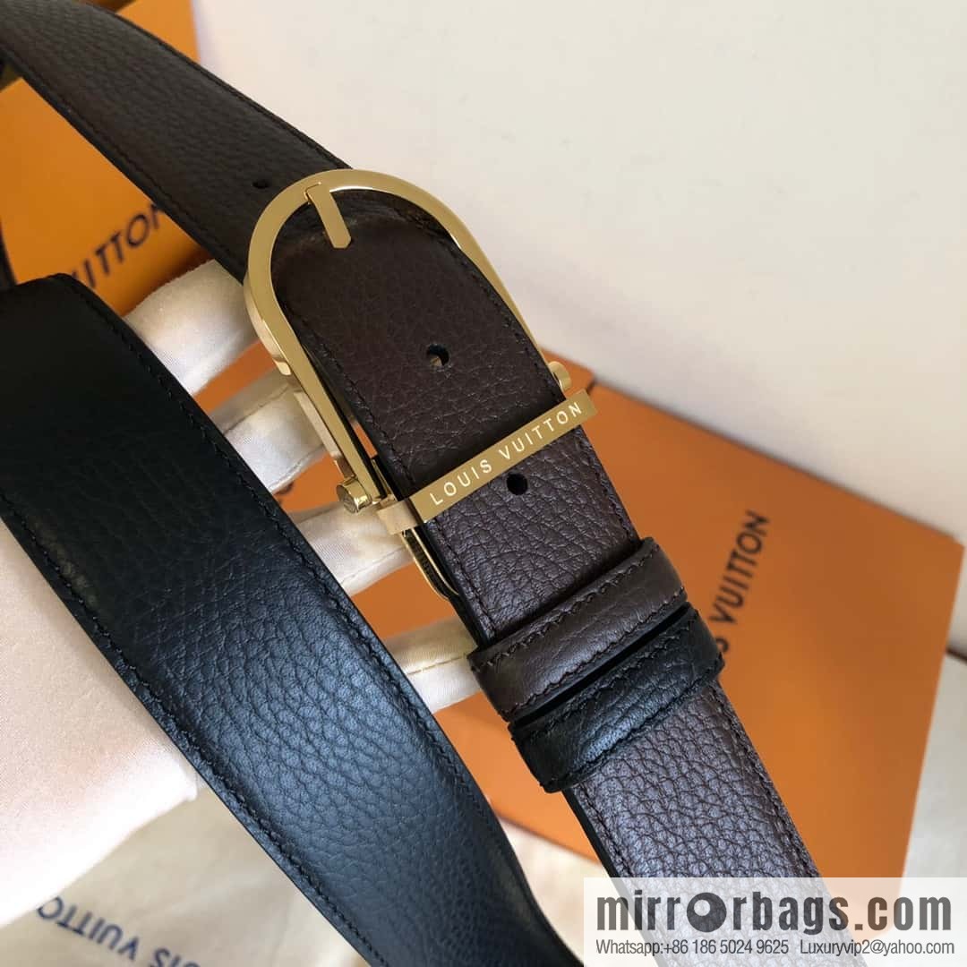 LV stainless steel pin buckle with the first layer of cowhide double-sided lychee adjustable external belt 35MM