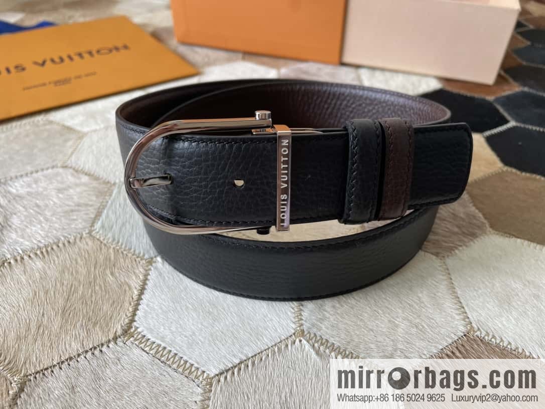 LV stainless steel pin buckle with the first layer of cowhide double-sided lychee adjustable external belt 35MM
