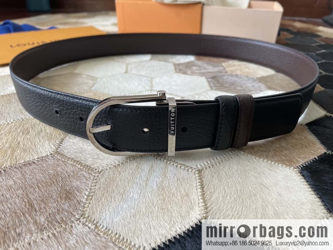 LV stainless steel pin buckle with the first layer of cowhide double-sided lychee adjustable external belt 35MM