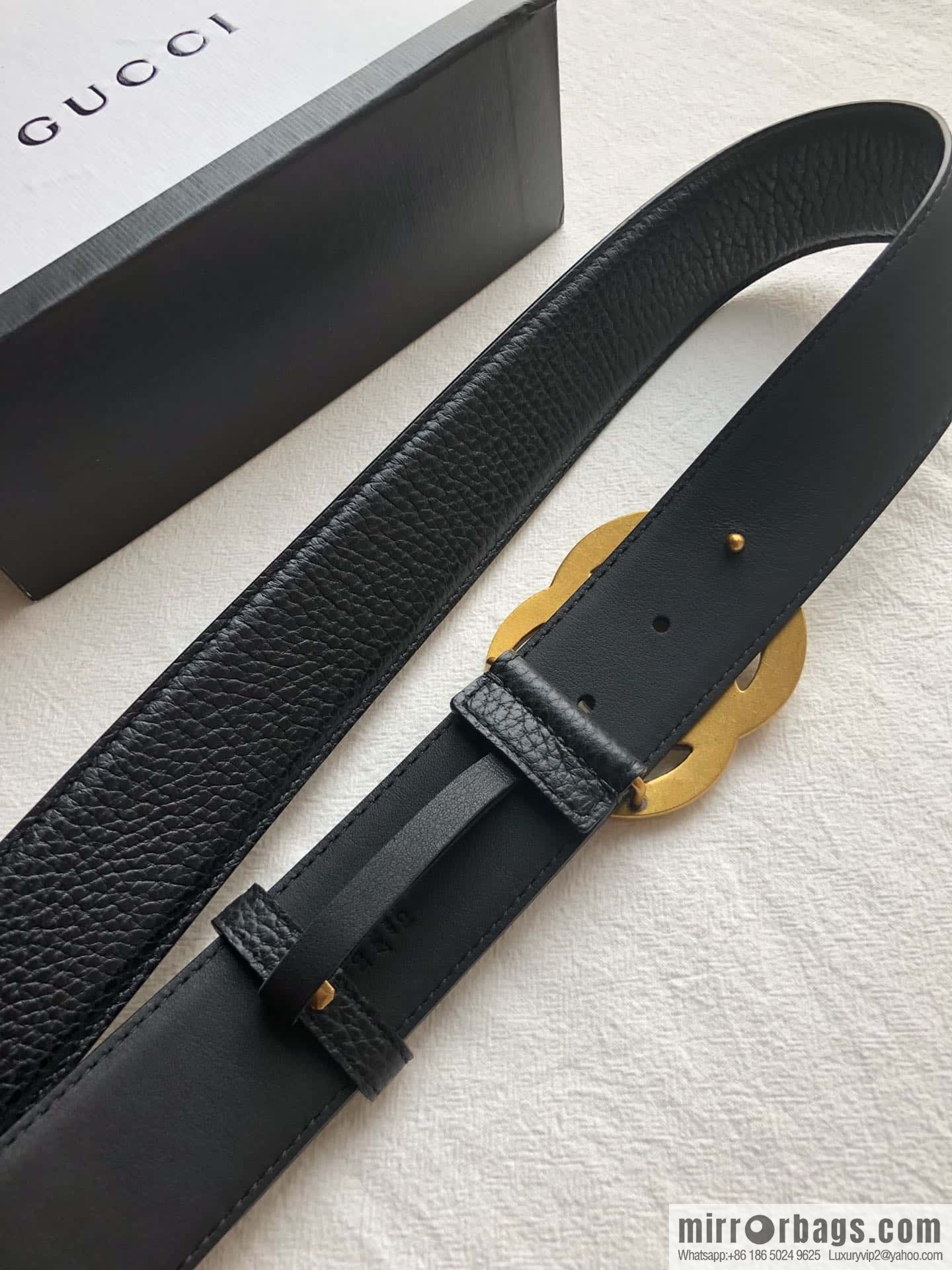 GUCCI logo retro design belt original lychee texture 4.0cm belt