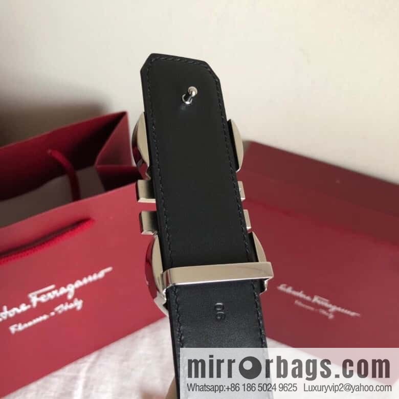 Ferragamo 3.5cm exquisite double-ring metal buckle, crocodile belt