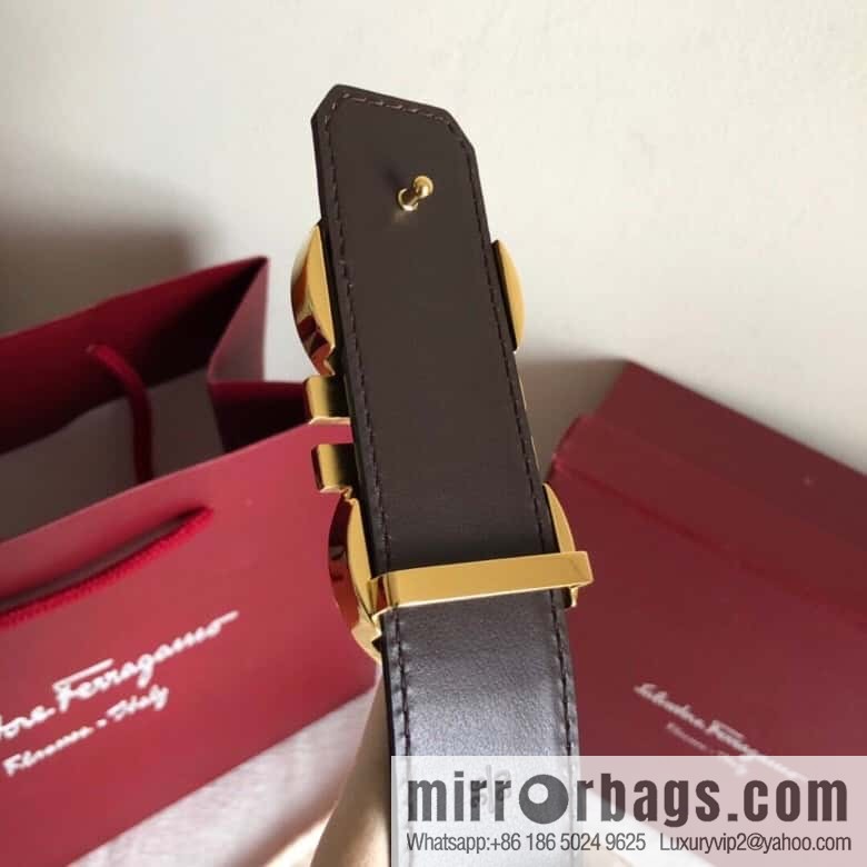 Ferragamo 3.5cm exquisite double-ring metal buckle, crocodile belt