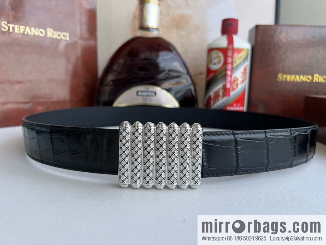 Stefano Ricci Stephen, stainless steel with diamonds, metal buckle inside, alligator belt 3.5cm