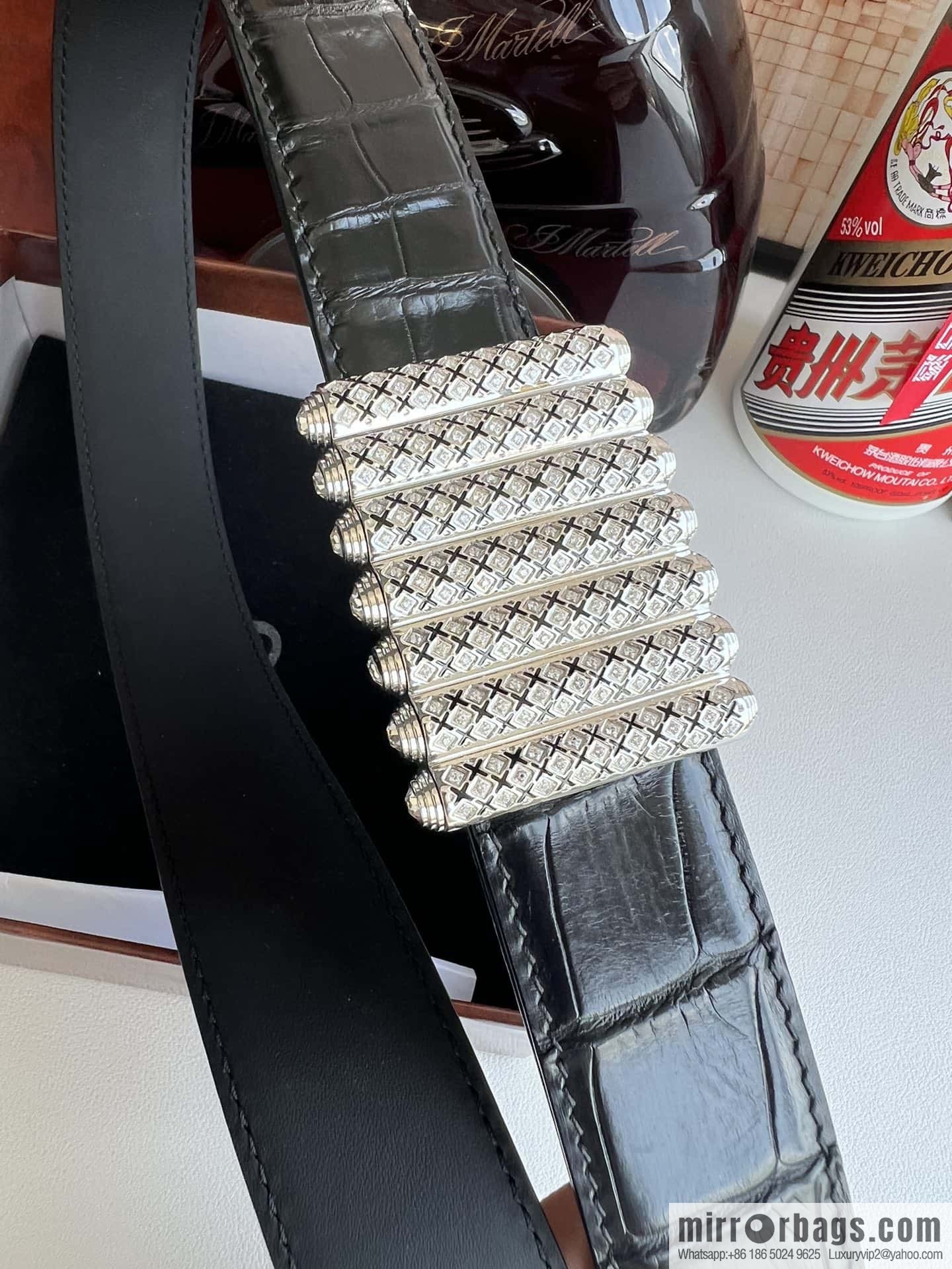 Stefano Ricci Stephen, stainless steel with diamonds, metal buckle inside, alligator belt 3.5cm