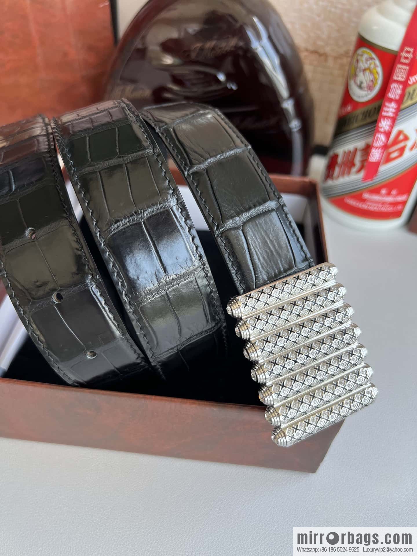 Stefano Ricci Stephen, stainless steel with diamonds, metal buckle inside, alligator belt 3.5cm