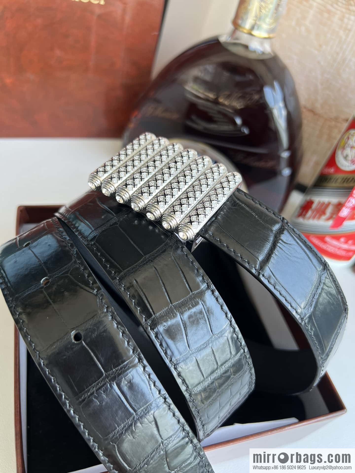 Stefano Ricci Stephen, stainless steel with diamonds, metal buckle inside, alligator belt 3.5cm