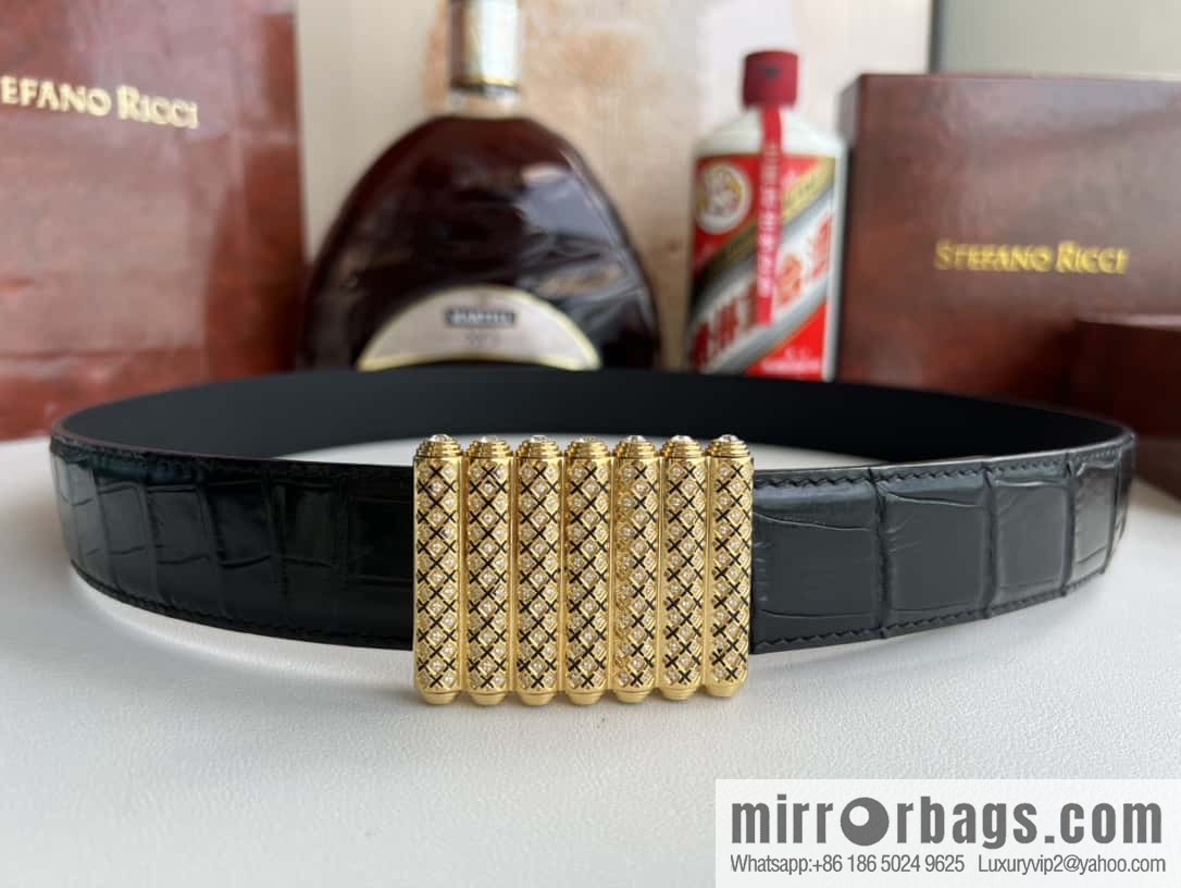 Stefano Ricci Stephen, stainless steel with diamonds, metal buckle inside, alligator belt 3.5cm