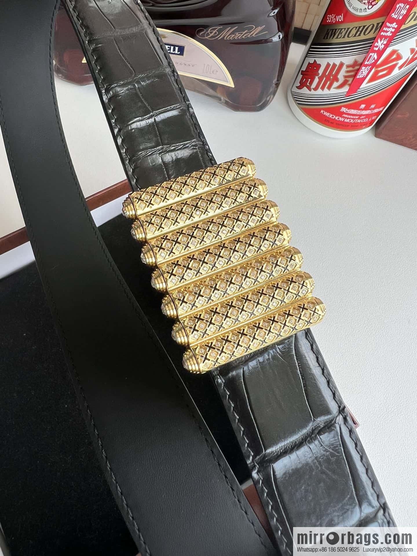Stefano Ricci Stephen, stainless steel with diamonds, metal buckle inside, alligator belt 3.5cm