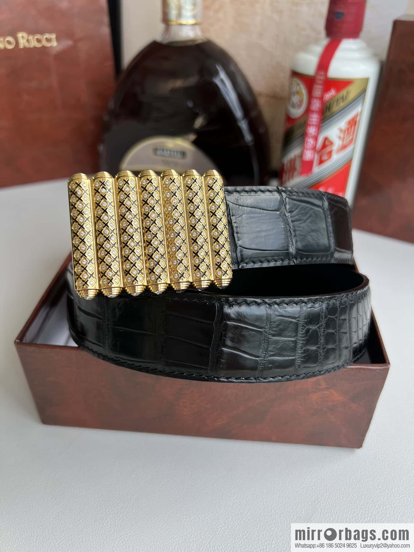Stefano Ricci Stephen, stainless steel with diamonds, metal buckle inside, alligator belt 3.5cm