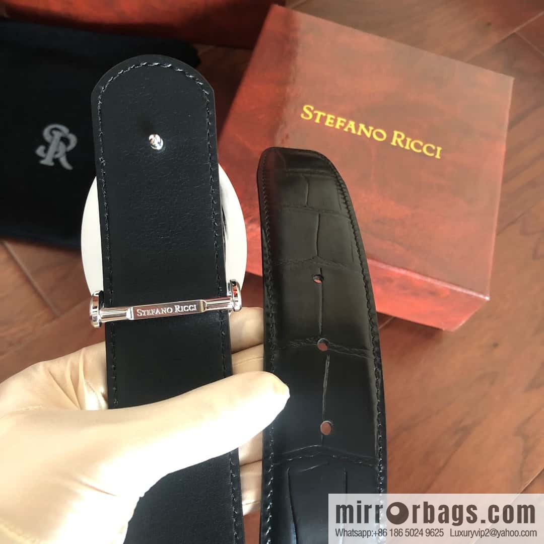 Stefano Ricci Stephen, Stainless Steel Tiger Head Round Diamond Buckle 3.8cm Alligator Belt