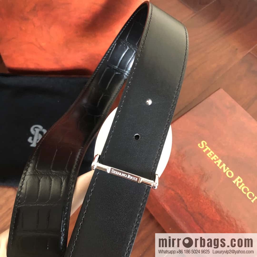 Stefano Ricci Stephen, Stainless Steel Tiger Head Round Diamond Buckle 3.8cm Alligator Belt