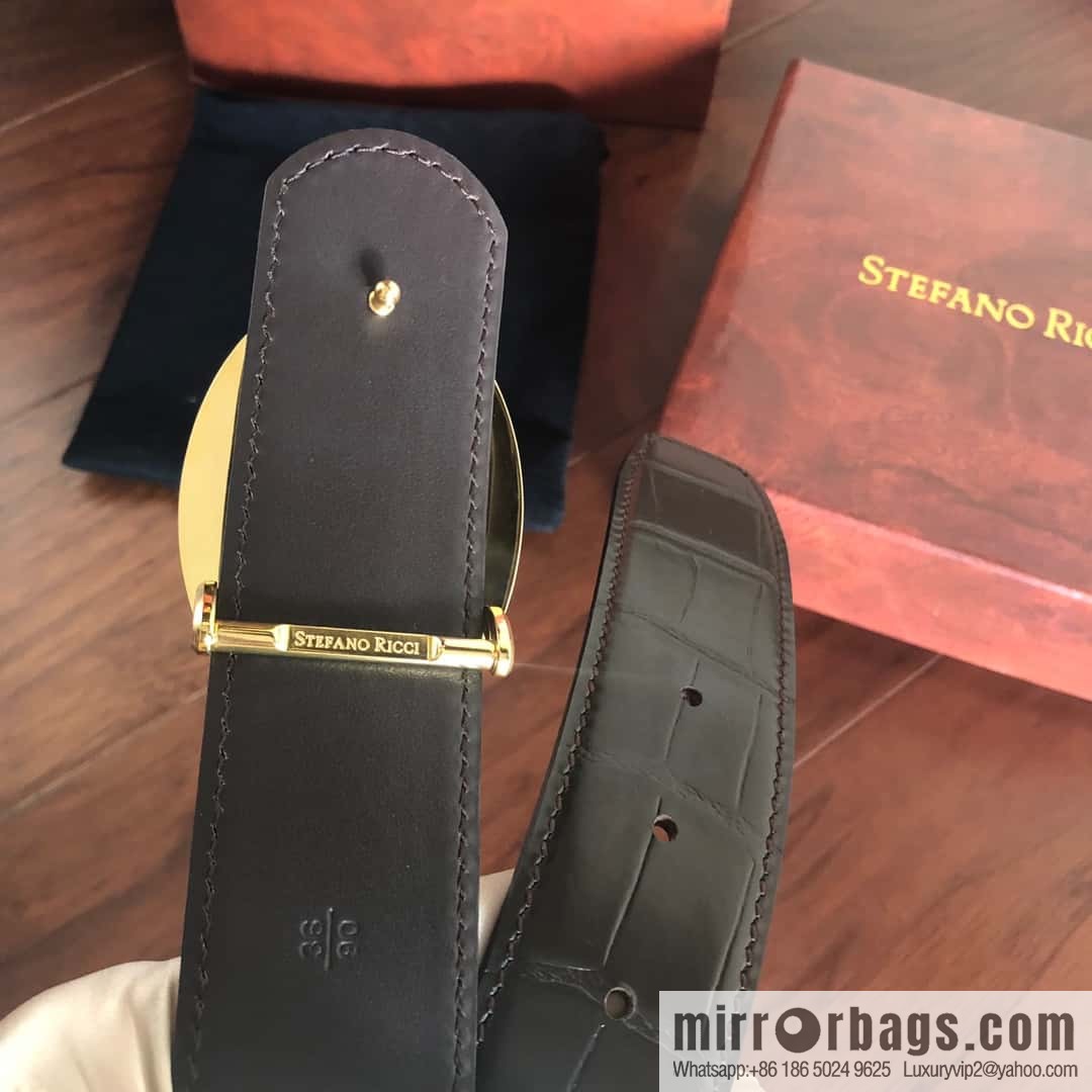Stefano Ricci Stephen, Stainless Steel Tiger Head Round Diamond Buckle 3.8cm Alligator Belt