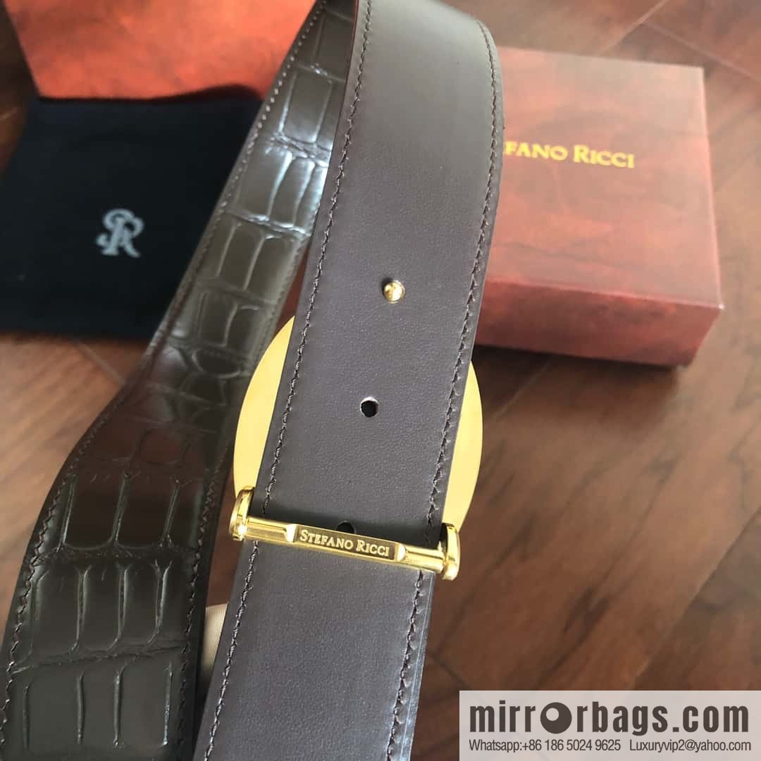 Stefano Ricci Stephen, Stainless Steel Tiger Head Round Diamond Buckle 3.8cm Alligator Belt