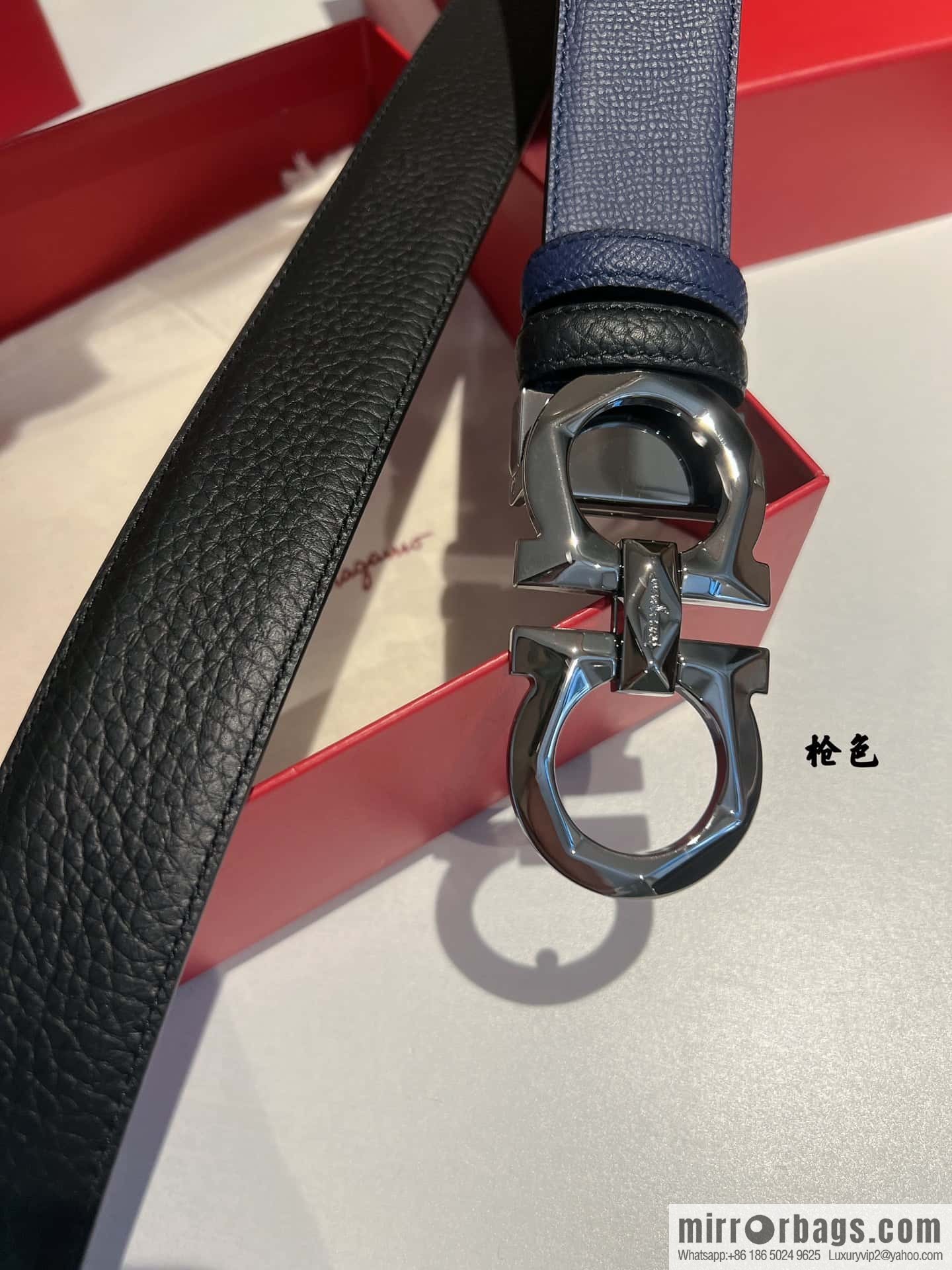 Ferragamo Ferragamo, Exquisite 8-Figure Rhombus Metal Buckle Men's Textured Belt