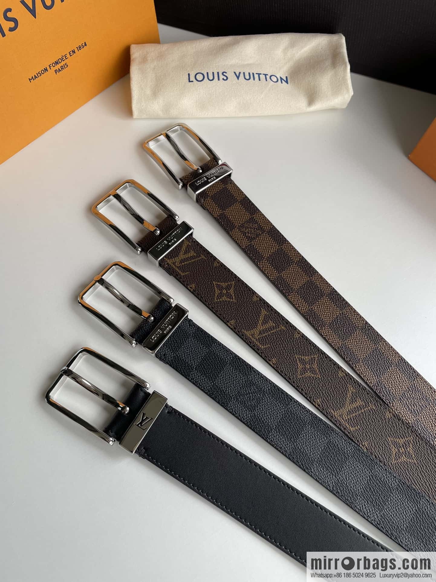 LV 35mm wide calfskin belt