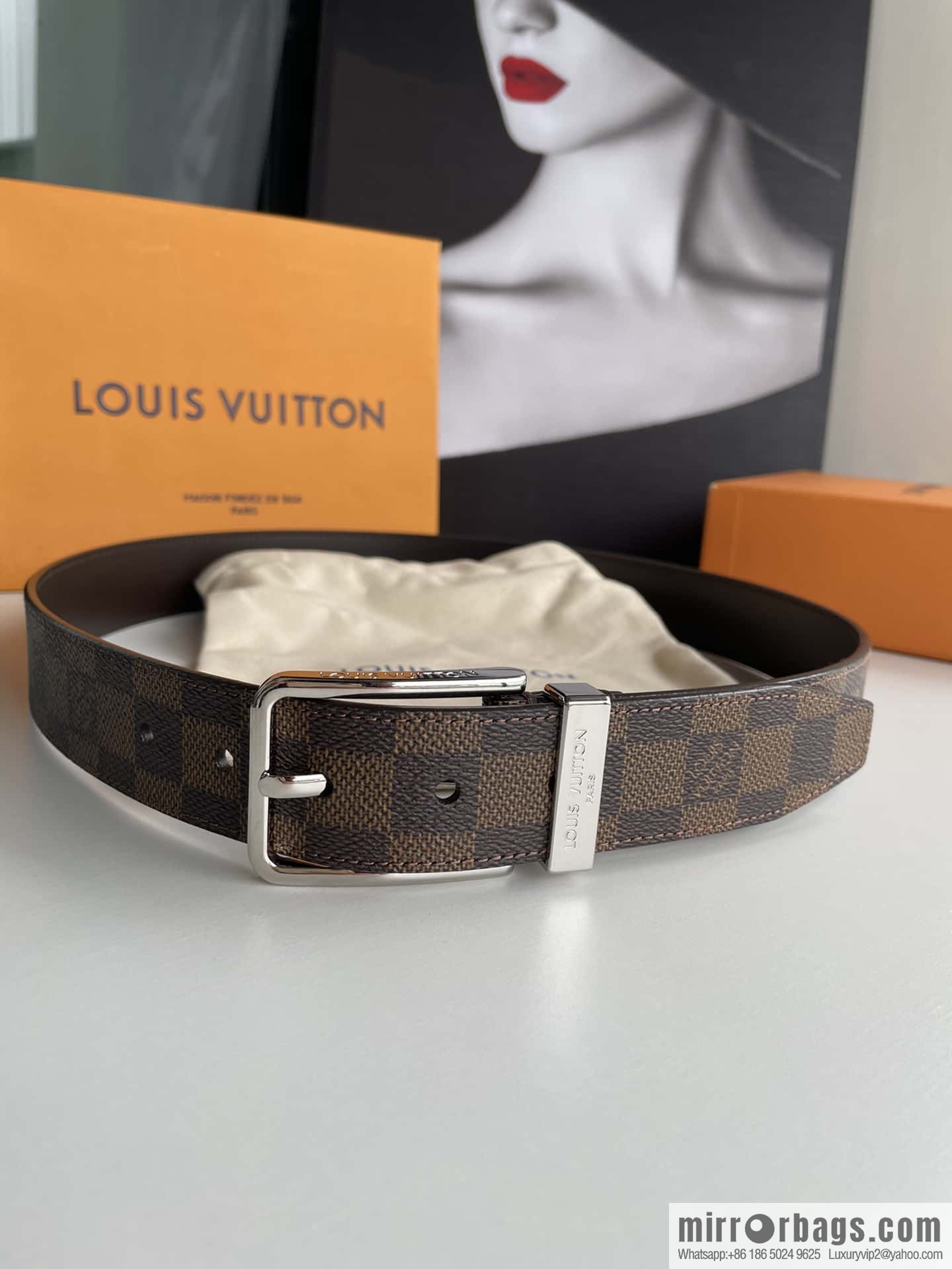 LV 35mm wide calfskin belt