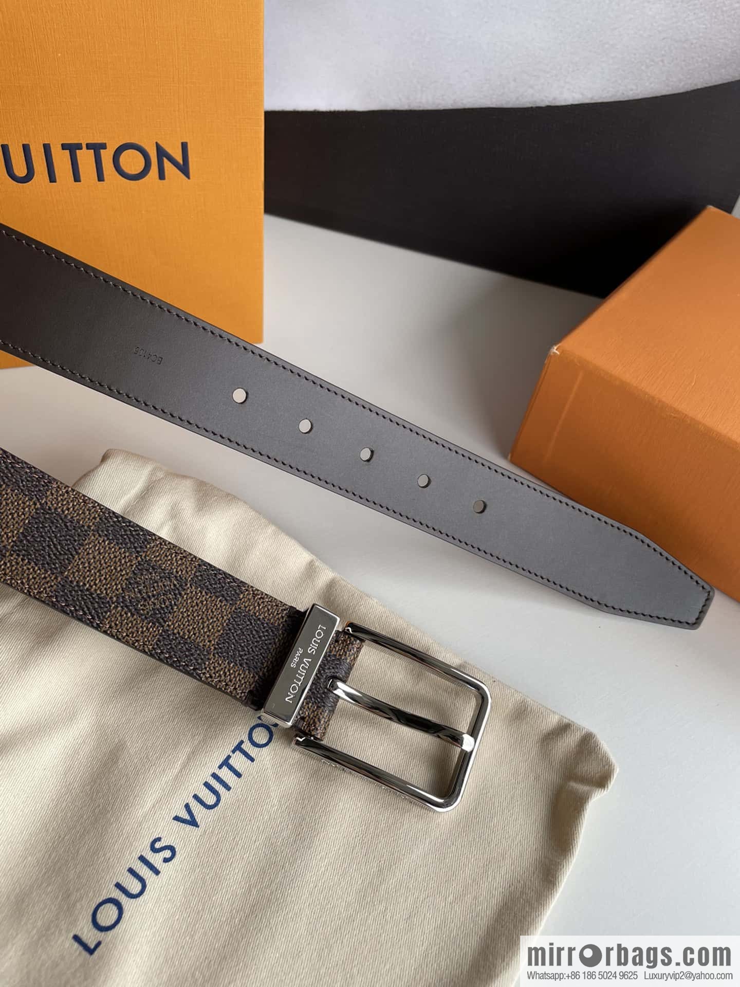 LV 35mm wide calfskin belt