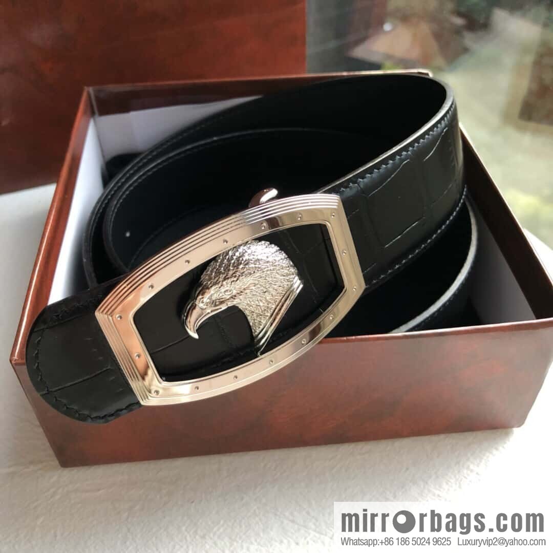 Stefano Ricci Stephen, Stainless Steel Eagle Head Buckle 3.8cm Top Cowhide Fine Imitation Crocodile Leather Belt