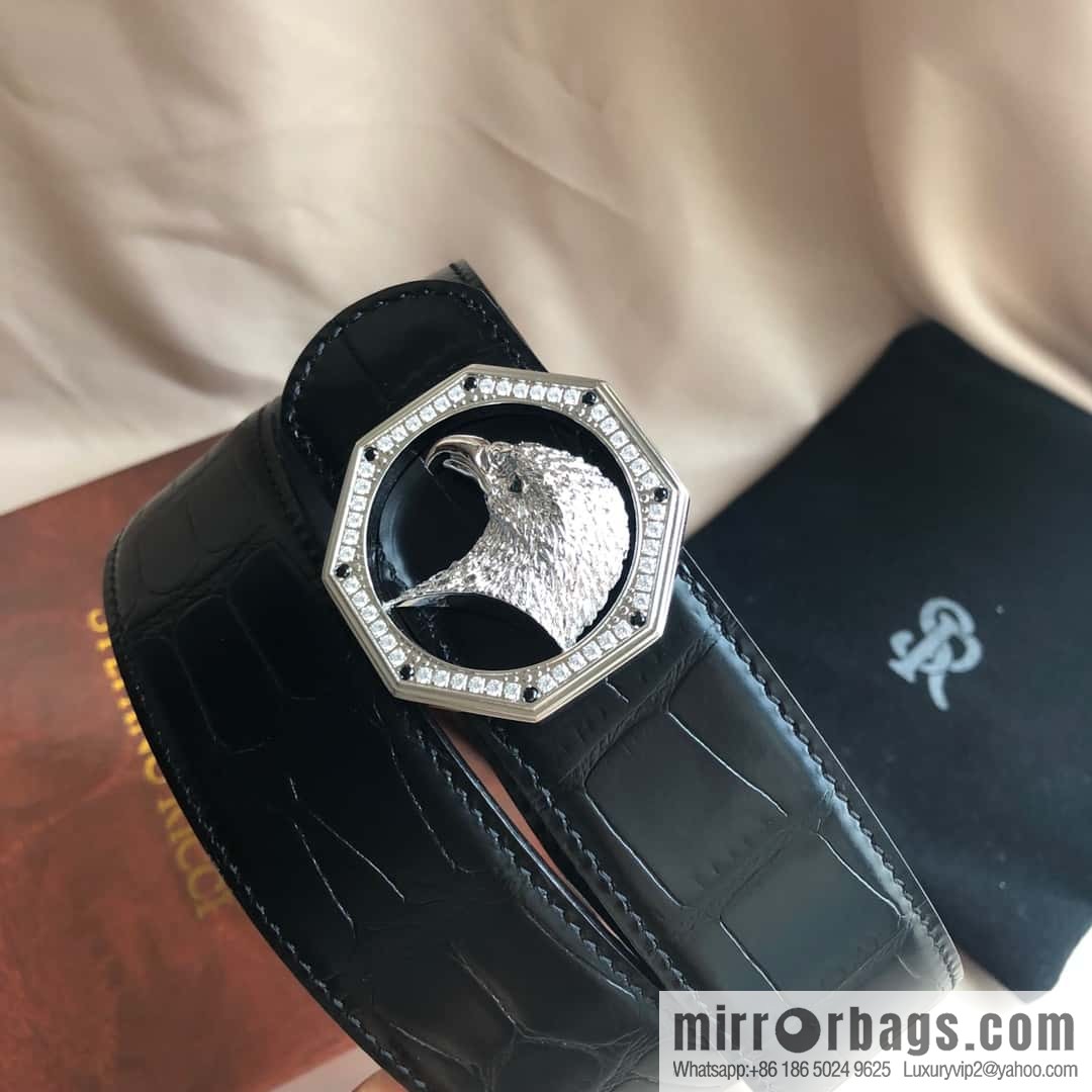 Stefano Ricci Stephen, Stainless Steel Eagle Head with Diamond Buckle 3.8cm Alligator Belt