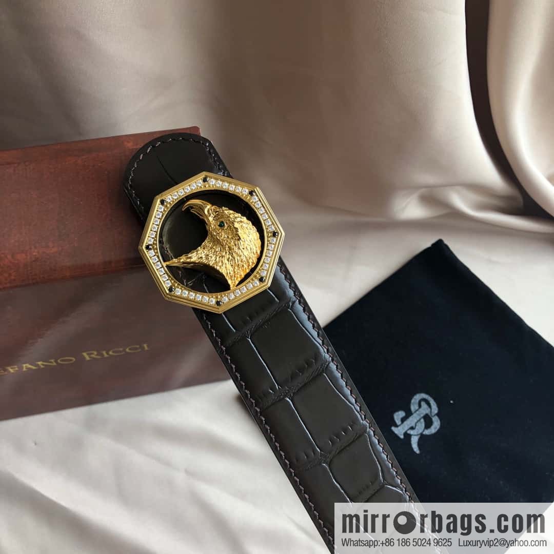 Stefano Ricci Stephen, Stainless Steel Eagle Head with Diamond Buckle 3.8cm Alligator Belt