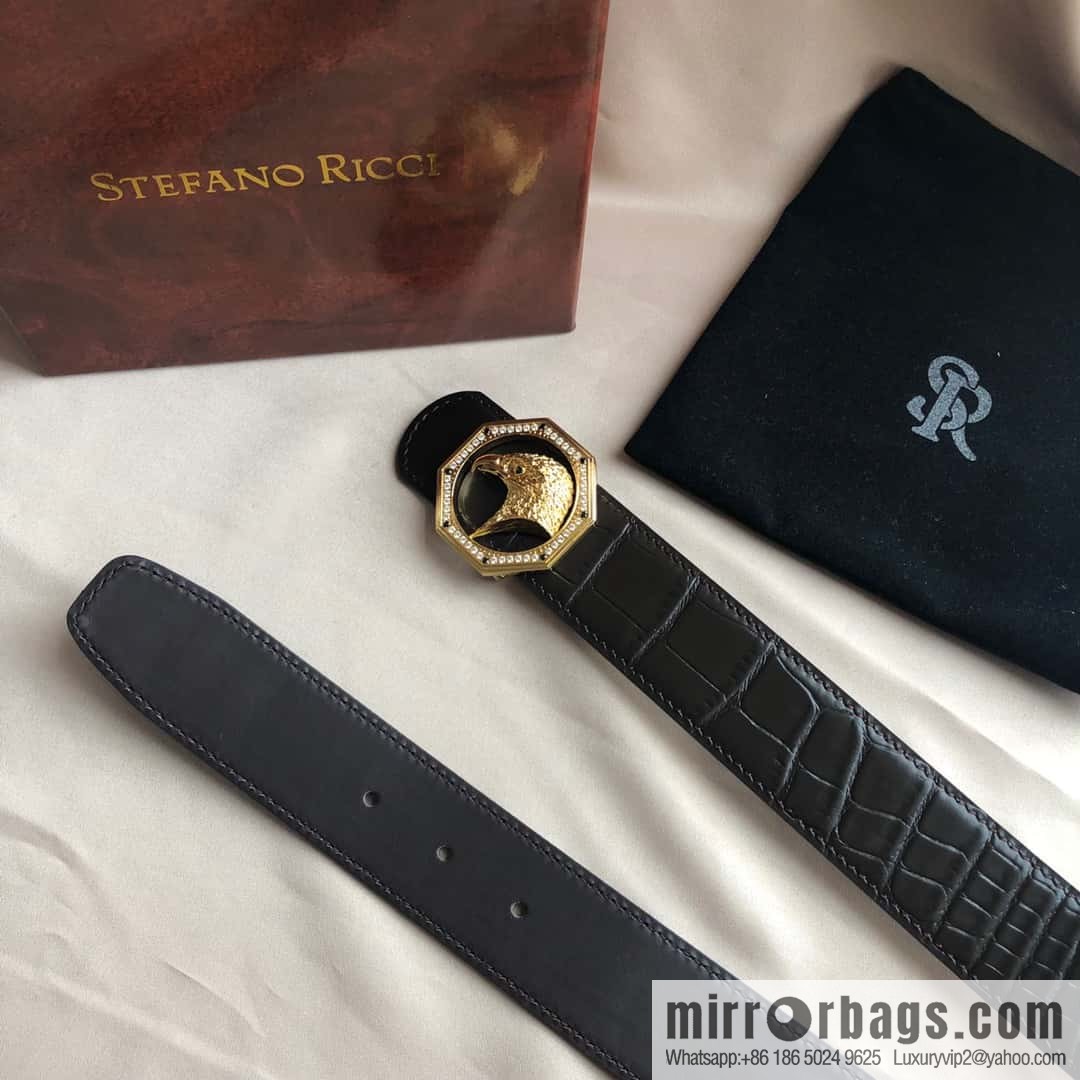 Stefano Ricci Stephen, Stainless Steel Eagle Head with Diamond Buckle 3.8cm Alligator Belt