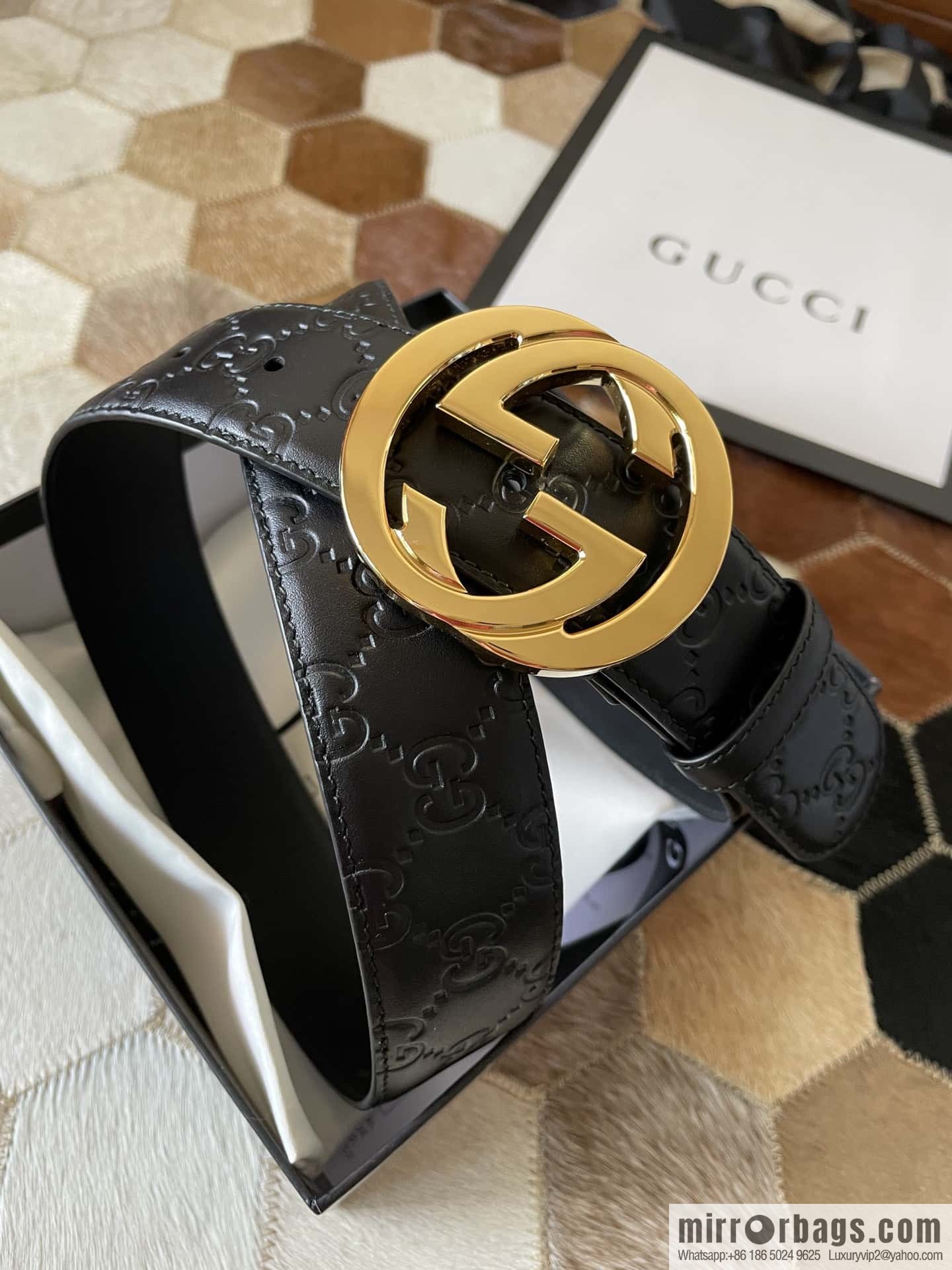 Gucci/Gucci Men's Interlocking Double G Metal Buckle Belt