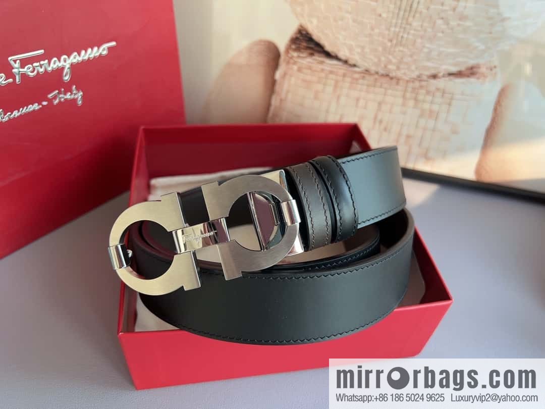 Ferragamo Ferragamo, stainless steel figure 8 metal clasp 3.5cm cowhide belt