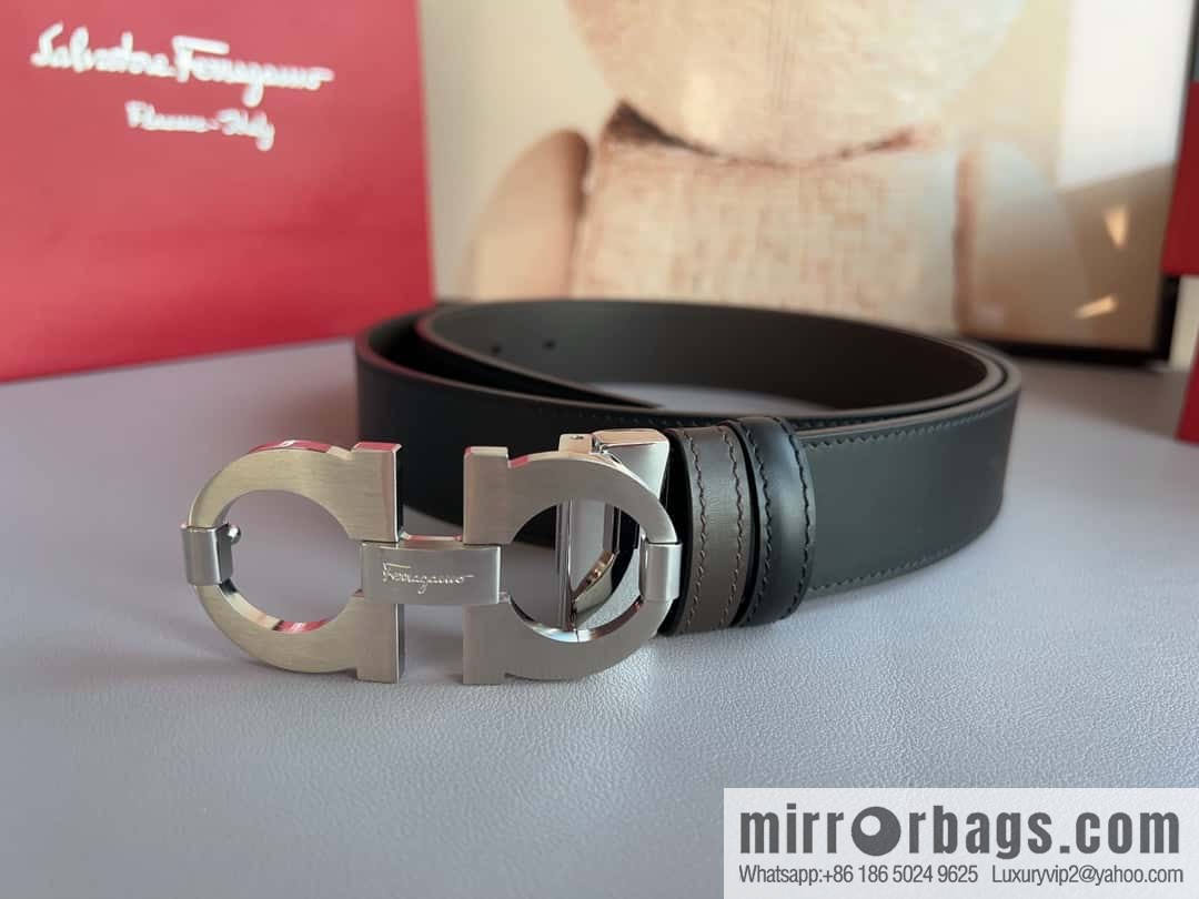 Ferragamo Ferragamo, stainless steel figure 8 metal clasp 3.5cm cowhide belt