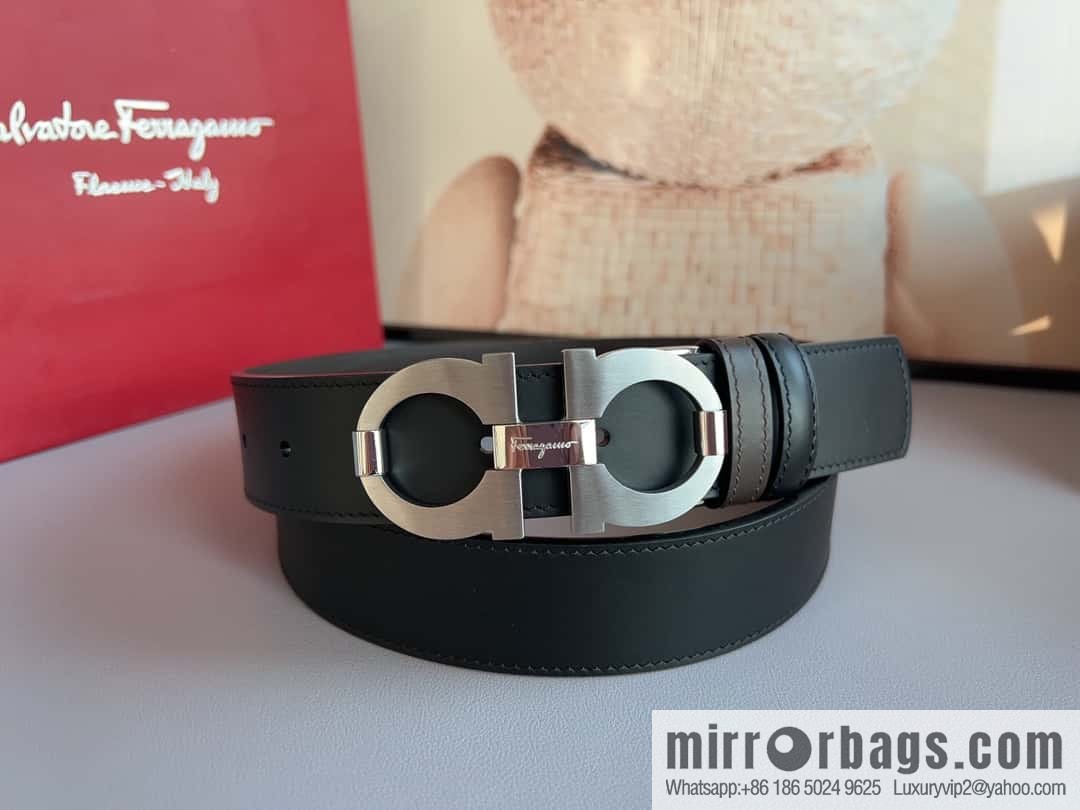 Ferragamo Ferragamo, stainless steel figure 8 metal clasp 3.5cm cowhide belt