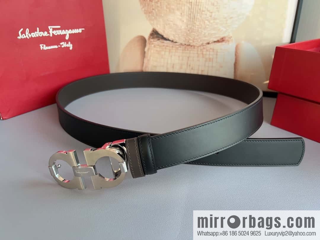 Ferragamo Ferragamo, stainless steel figure 8 metal clasp 3.5cm cowhide belt