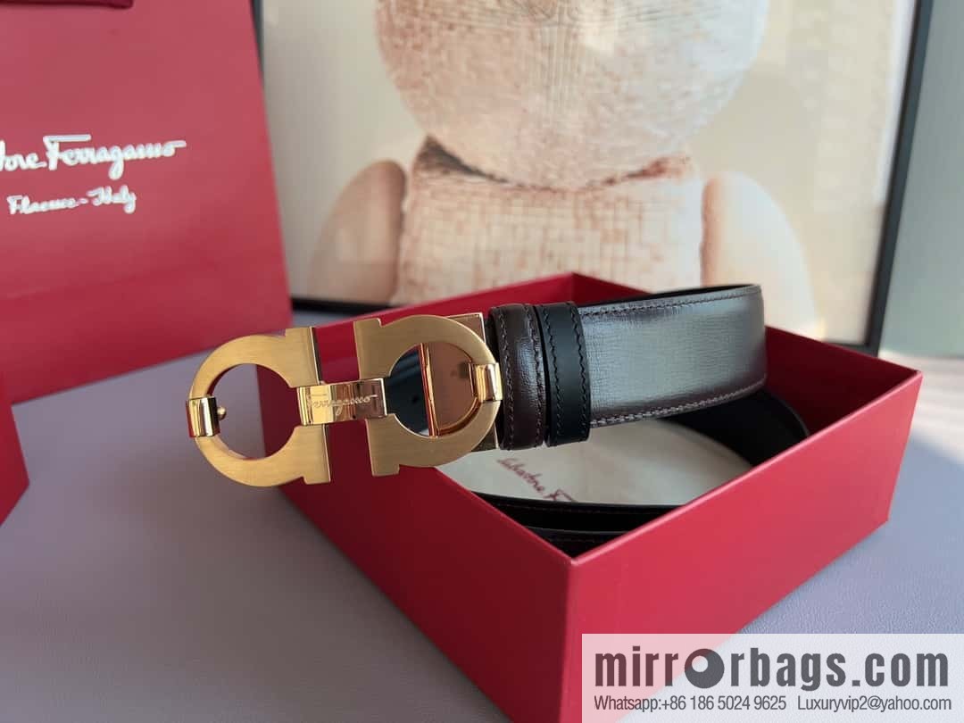 Ferragamo Ferragamo, stainless steel figure 8 metal clasp 3.5cm cowhide belt
