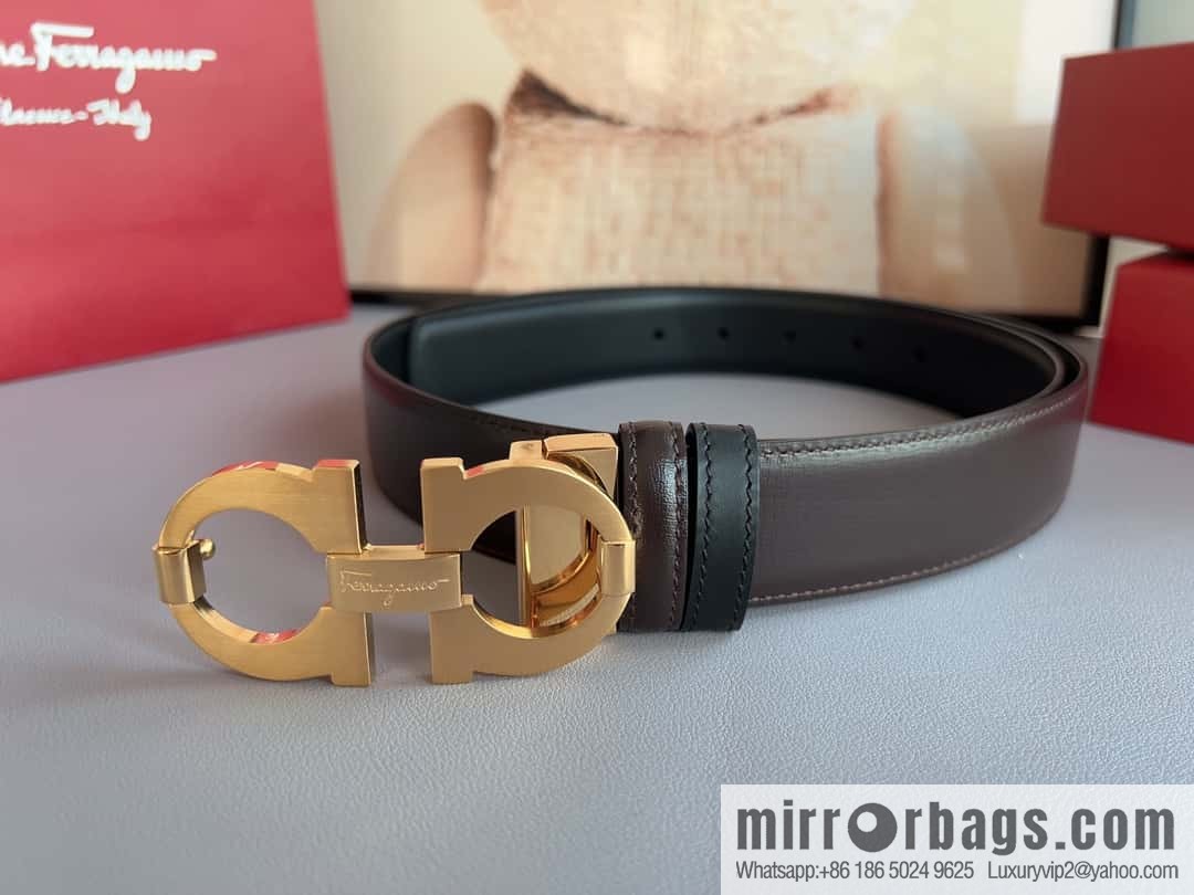Ferragamo Ferragamo, stainless steel figure 8 metal clasp 3.5cm cowhide belt