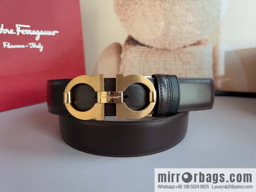 Ferragamo Ferragamo, stainless steel figure 8 metal clasp 3.5cm cowhide belt